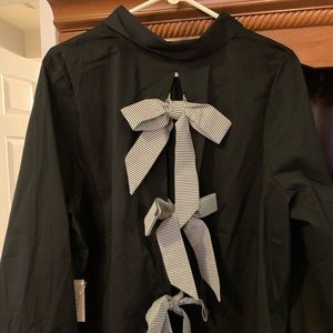 Eloquii Black Bow Back Button Down Top -NWT